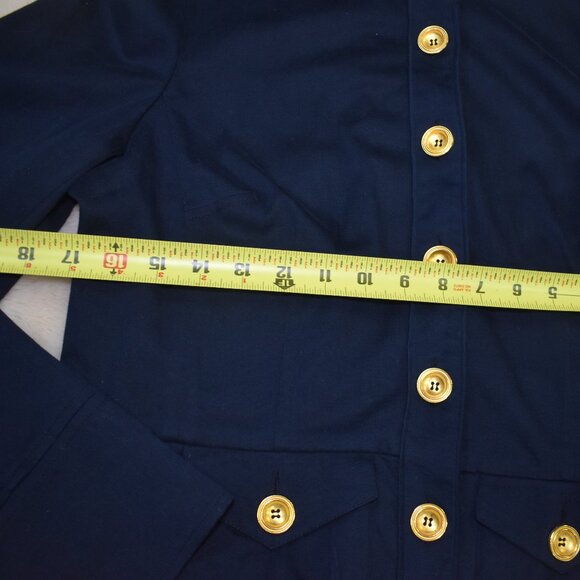 INC Navy Blue Cropped Jacket Size L Gold Button Lightweight Chic Blazer - Picture 12 of 14